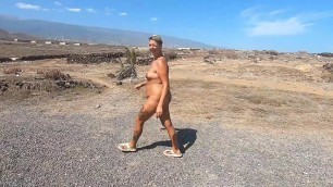 Quick cum in mouth while we were walking absolutely naked under the blue sky