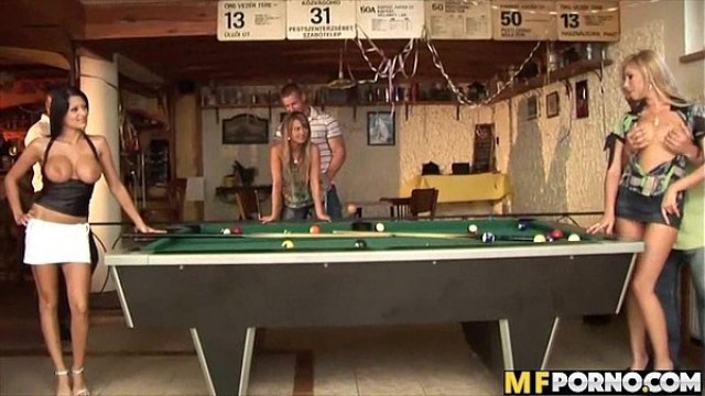 Pool hall orgy Alison Star&comma; Christine Lee&comma; Donna Bell&comma; Winnie 1