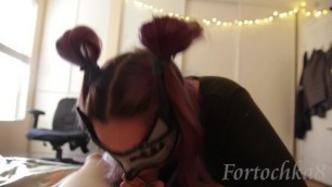 Intence POV Blowjob and Swallow by Blue Hair Girl in Mask