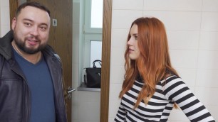 VIP4K. Hunter fucks gorgeous redhead in public restroom