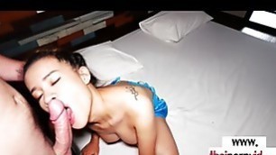 Amateur Thai teen hooker Hana fucking a big white cock after a shower